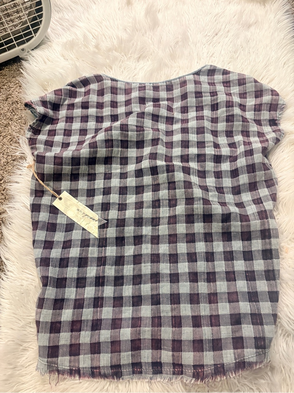 BKE Women’s Plaid Short-Sleeve Tunic in Purple and Gray